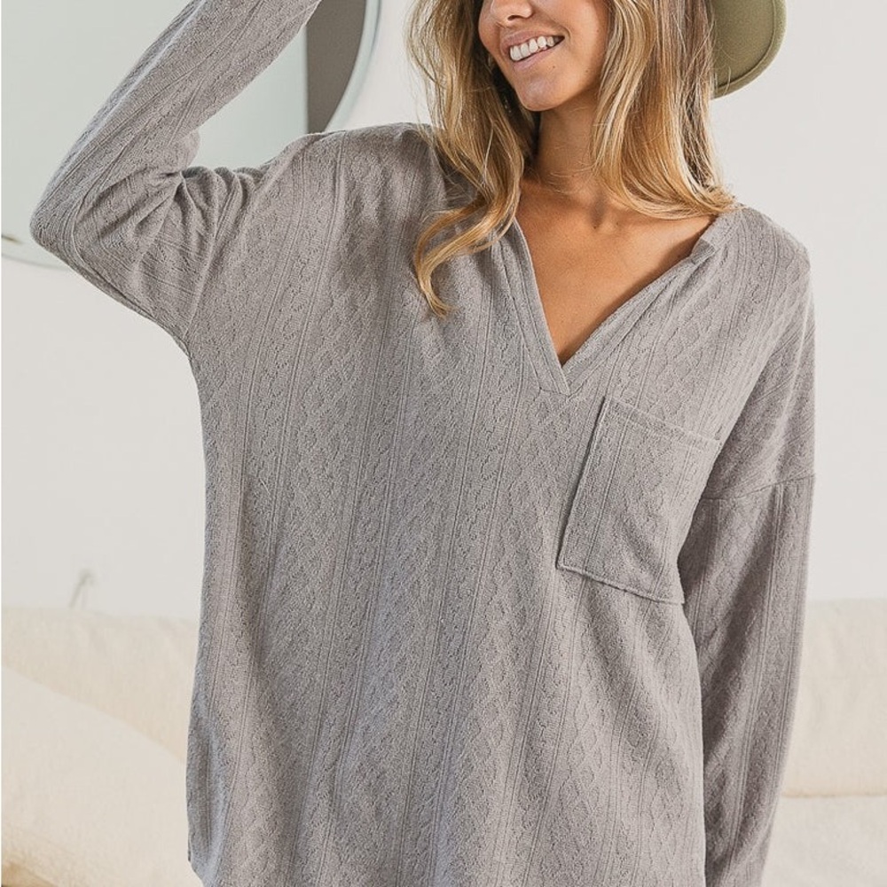 BiBi Gray V-Neck Sweater for Women